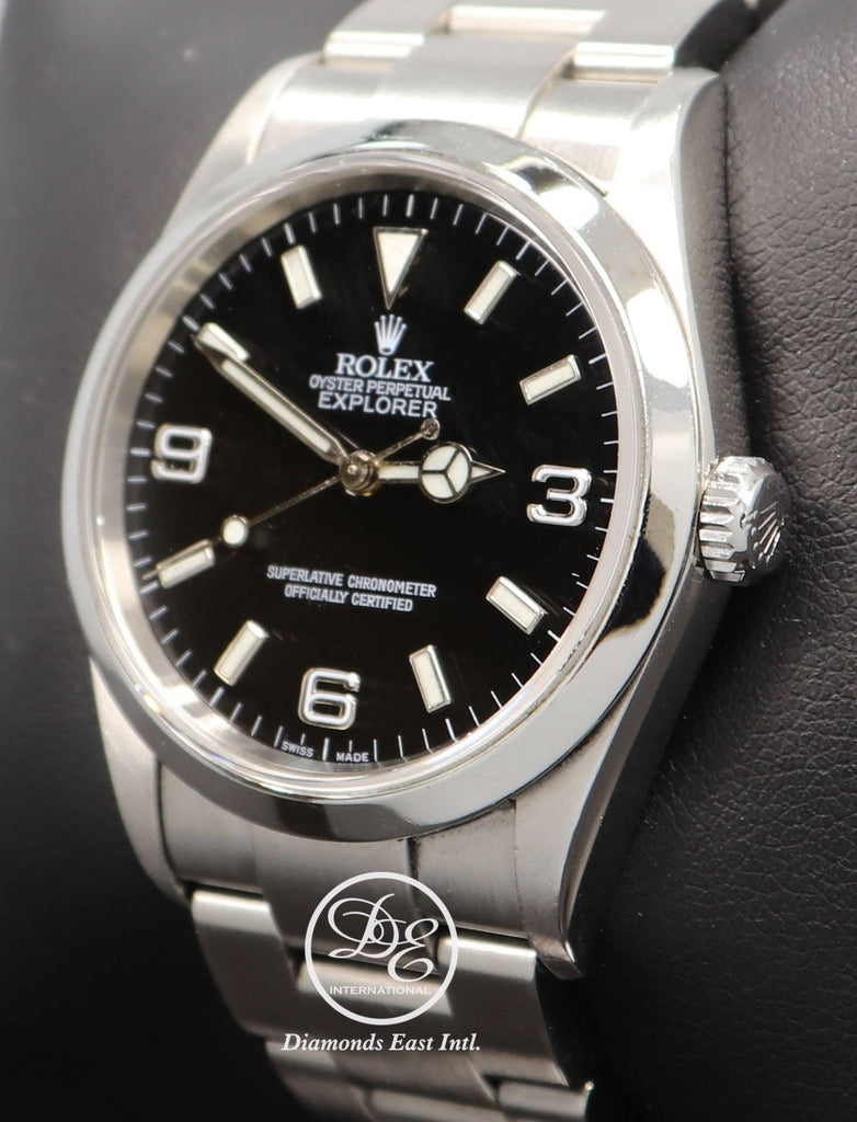 Rolex Explorer I 114270 Stainless Steel Oyster Black Dial Watch BOX/PAPERS - Diamonds East Intl.