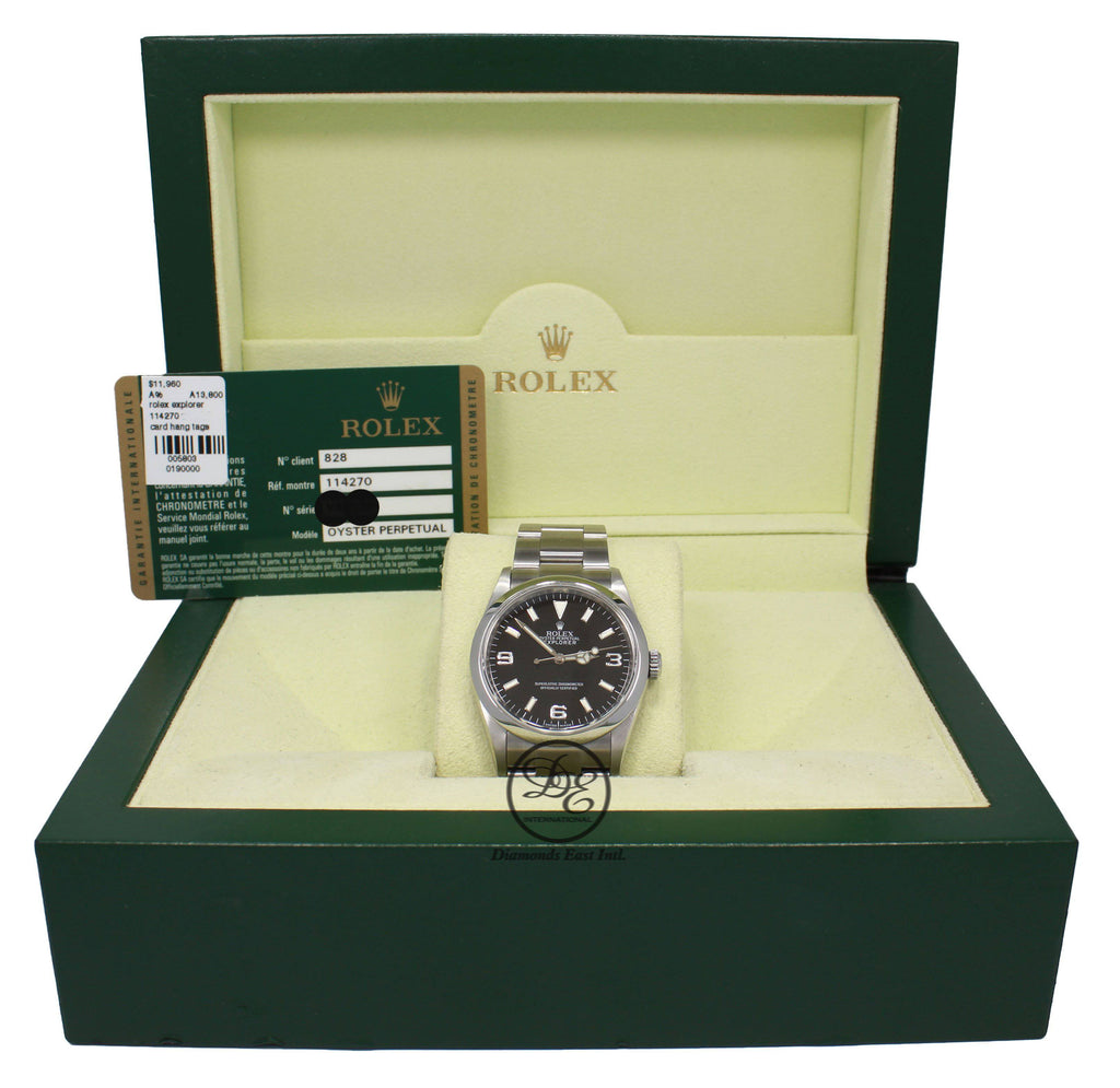 Rolex Explorer I 114270 Stainless Steel Oyster Black Dial Watch BOX/PAPERS - Diamonds East Intl.