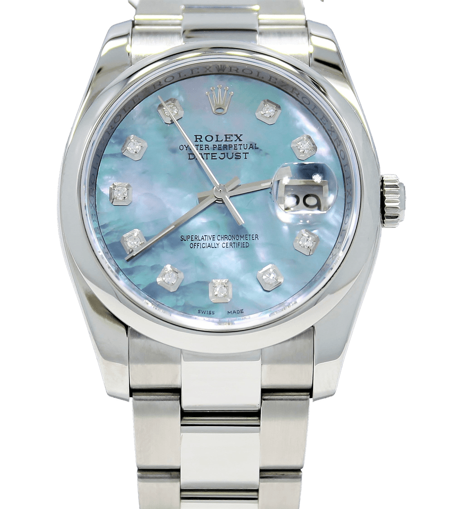 Rolex Datejust Oyster 116200 36mm Diamond Blue MOP Dial - Diamonds East Intl.