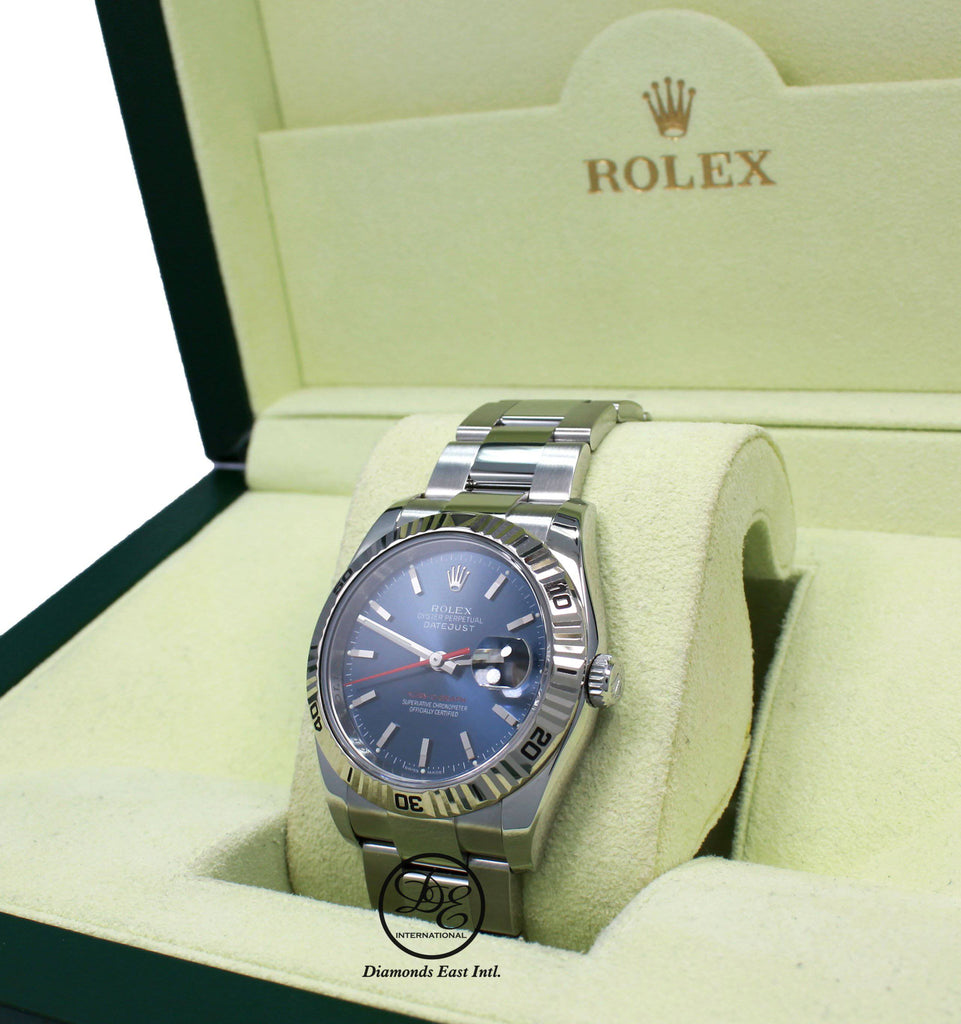 Rolex Datejust 116264 Turn-O-Graph Blue Dial 18K White Gold Bezel - Diamonds East Intl.