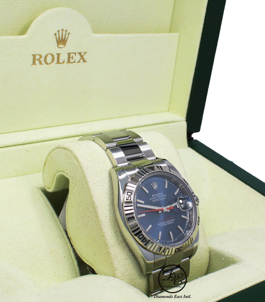 Rolex Datejust 116264 Turn-O-Graph Blue Dial 18K White Gold Bezel - Diamonds East Intl.