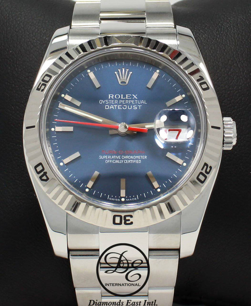 Rolex Datejust 116264 Turn-O-Graph Blue Dial 18K White Gold Bezel - Diamonds East Intl.