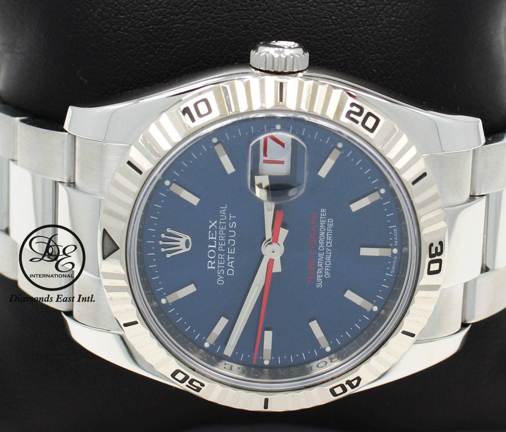 Rolex Datejust 116264 Turn-O-Graph Blue Dial 18K White Gold Bezel - Diamonds East Intl.