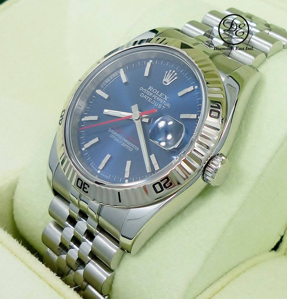 Rolex Datejust 116264 Turn-O-Graph Blue Dial Jubilee 18K White Gold Bezel - Diamonds East Intl.