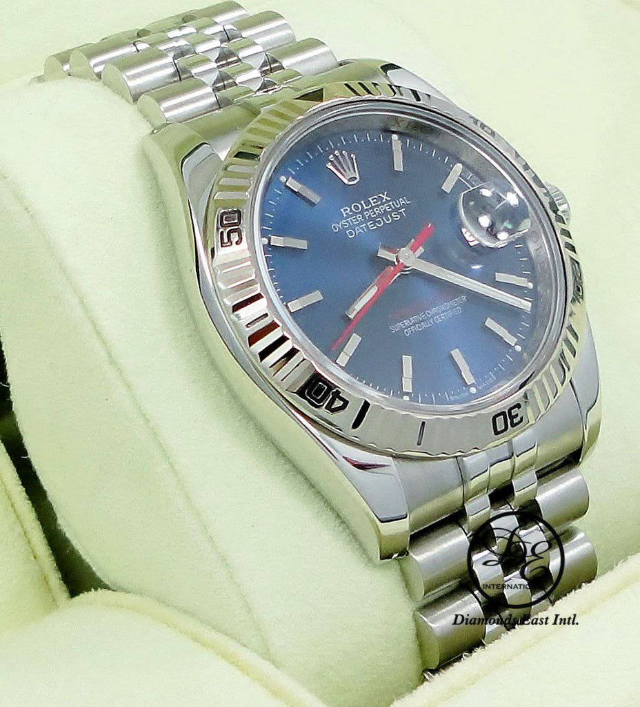 Rolex Datejust 116264 Turn-O-Graph Blue Dial Jubilee 18K White Gold Bezel - Diamonds East Intl.