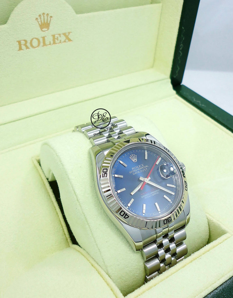 Rolex Datejust 116264 Turn-O-Graph Blue Dial Jubilee 18K White Gold Bezel - Diamonds East Intl.