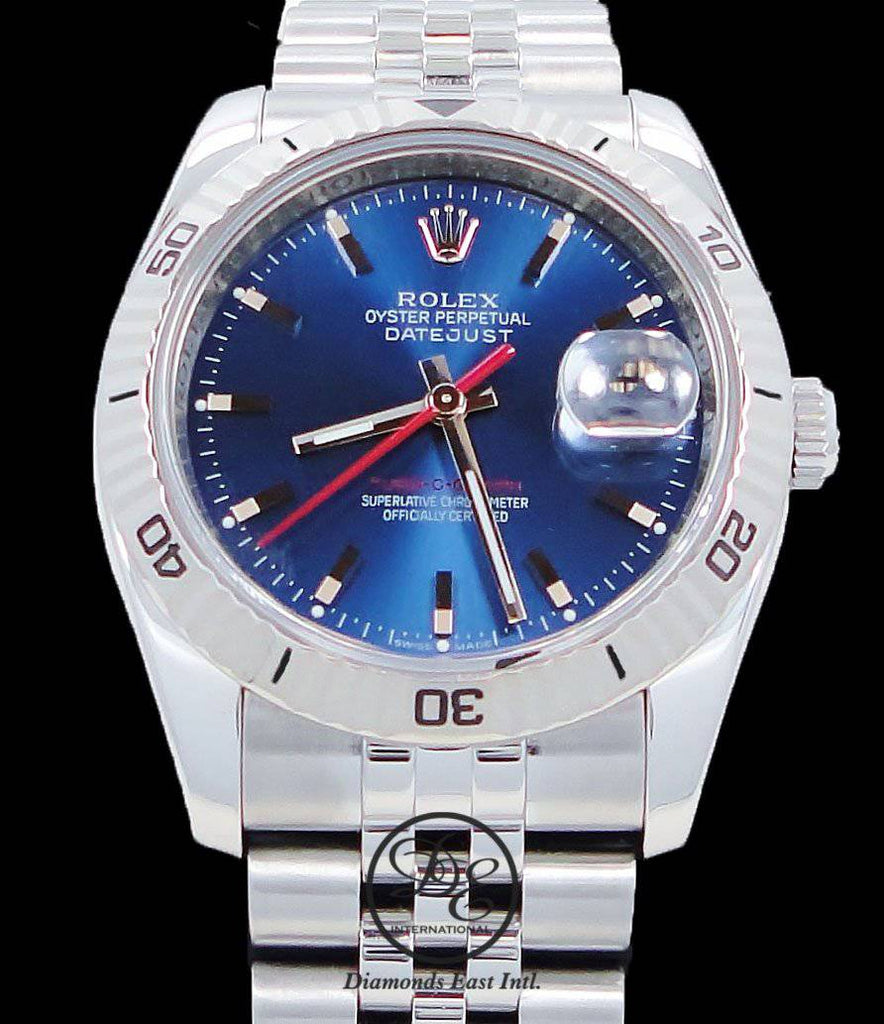 Rolex Datejust 116264 Turn-O-Graph Blue Dial Jubilee 18K White Gold Bezel - Diamonds East Intl.