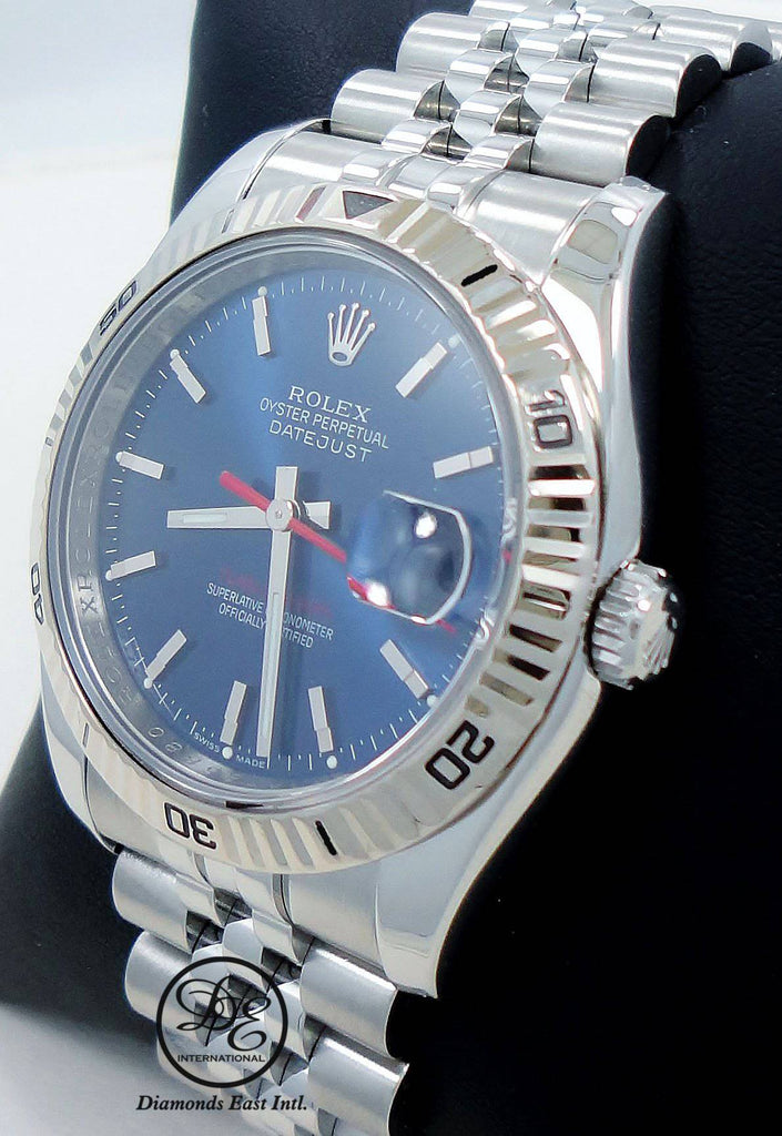 Rolex Datejust 116264 Turn-O-Graph Blue Dial Jubilee 18K White Gold Bezel - Diamonds East Intl.