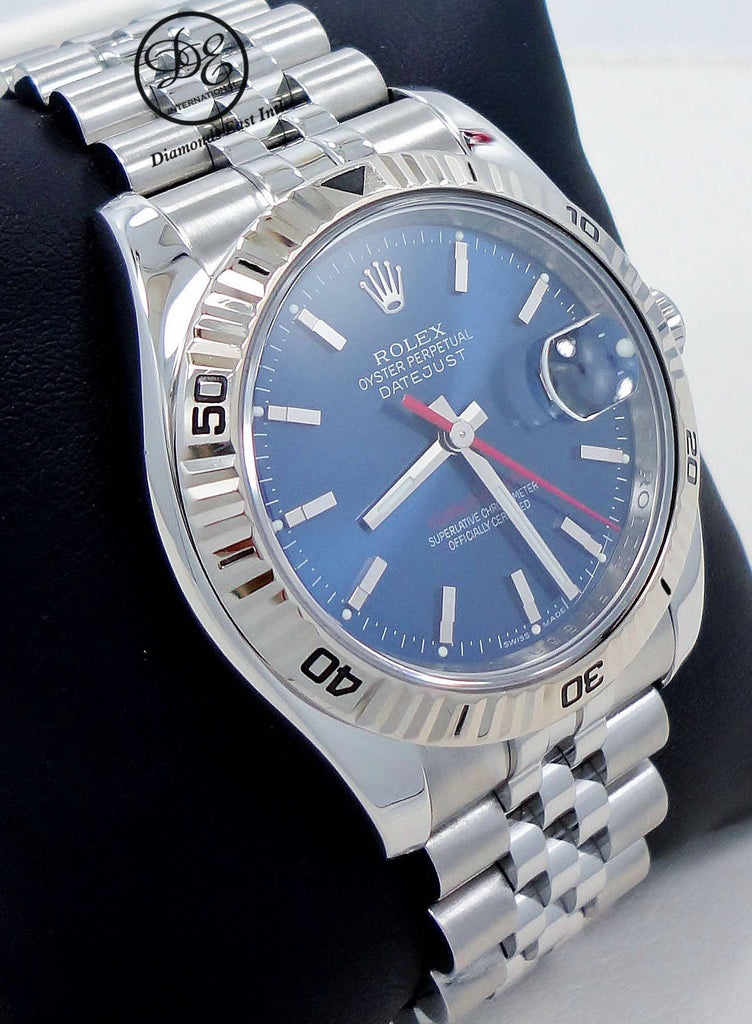 Rolex Datejust 116264 Turn-O-Graph Blue Dial Jubilee 18K White Gold Bezel - Diamonds East Intl.