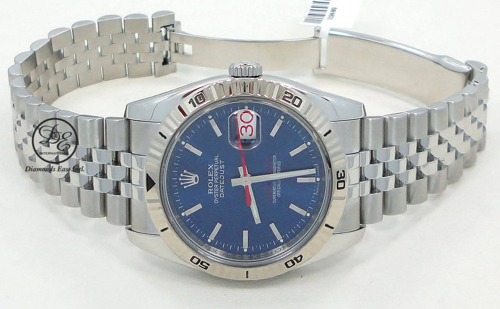 Rolex Datejust 116264 Turn-O-Graph Blue Dial Jubilee 18K White Gold Bezel - Diamonds East Intl.
