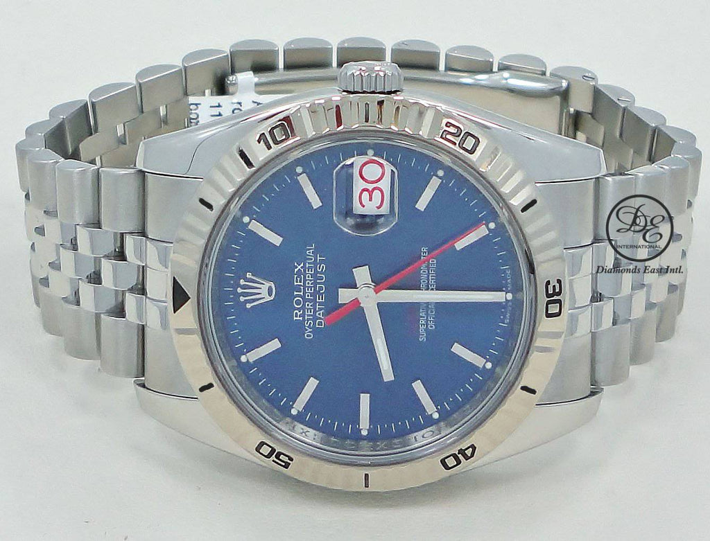 Rolex Datejust 116264 Turn-O-Graph Blue Dial Jubilee 18K White Gold Bezel - Diamonds East Intl.