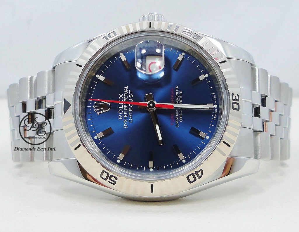 Rolex Datejust 116264 Turn-O-Graph Blue Dial Jubilee 18K White Gold Bezel - Diamonds East Intl.