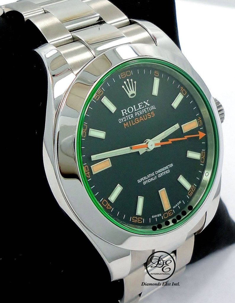 Rolex Oyster Milgauss Green Crystal  116400GV GRNSDO *PAPERS* - Diamonds East Intl.