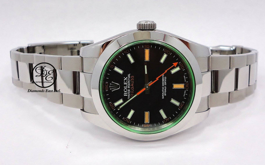 Rolex Oyster Milgauss Green Crystal  116400GV GRNSDO *PAPERS* - Diamonds East Intl.