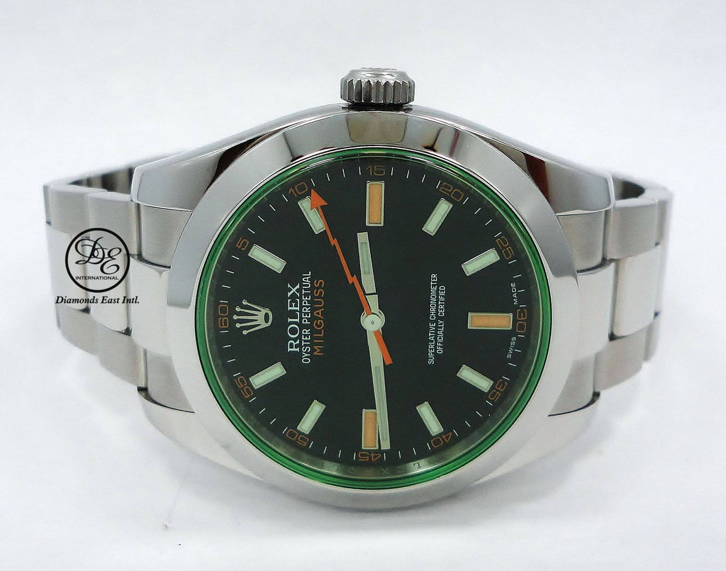 Rolex Oyster Milgauss Green Crystal  116400GV GRNSDO *PAPERS* - Diamonds East Intl.