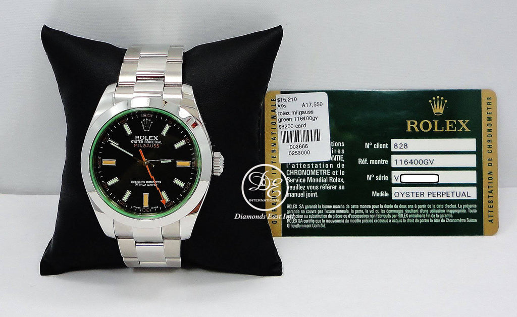 Rolex Oyster Milgauss Green Crystal  116400GV GRNSDO *PAPERS* - Diamonds East Intl.