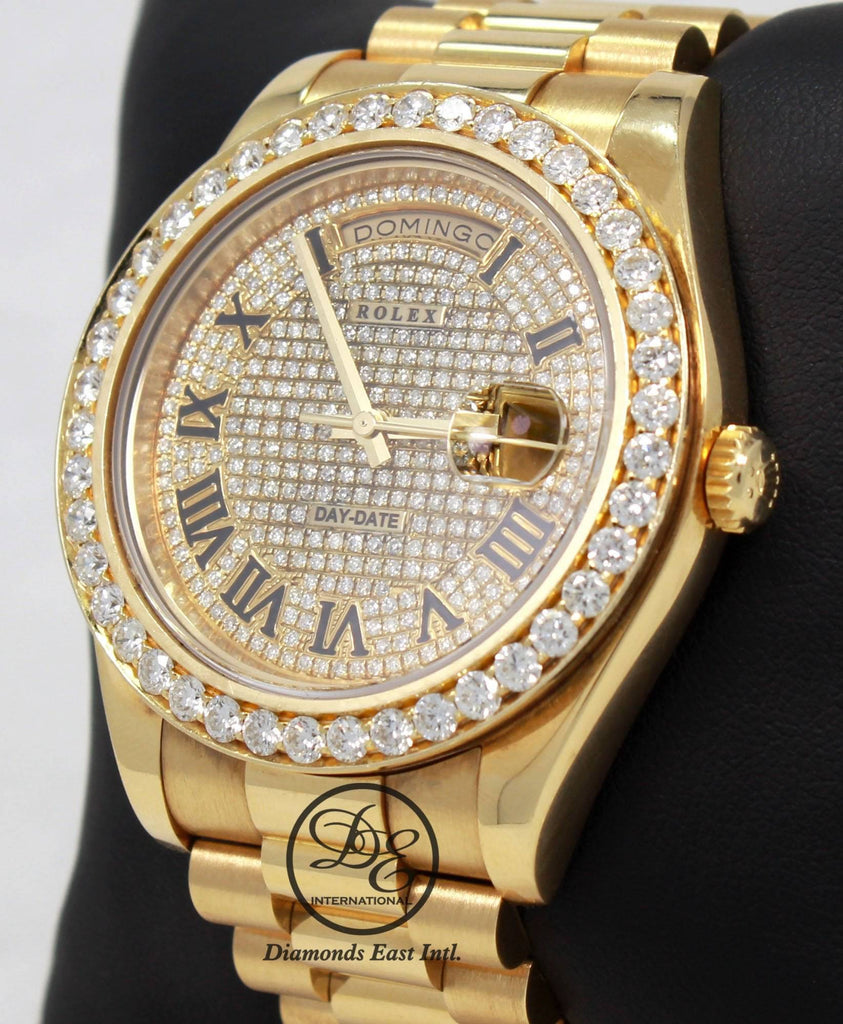 Rolex Day-Date II President 218238 18K Yellow Gold Pave Diamond Dial 3.25ct Bezel - Diamonds East Intl.