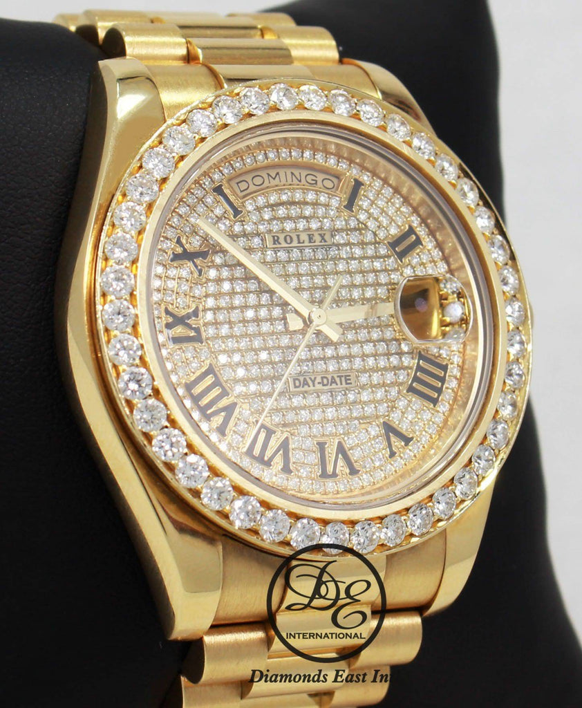 Rolex Day-Date II President 218238 18K Yellow Gold Pave Diamond Dial 3.25ct Bezel - Diamonds East Intl.