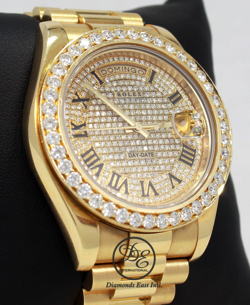 Rolex Day-Date II President 218238 18K Yellow Gold Pave Diamond Dial 3.25ct Bezel - Diamonds East Intl.