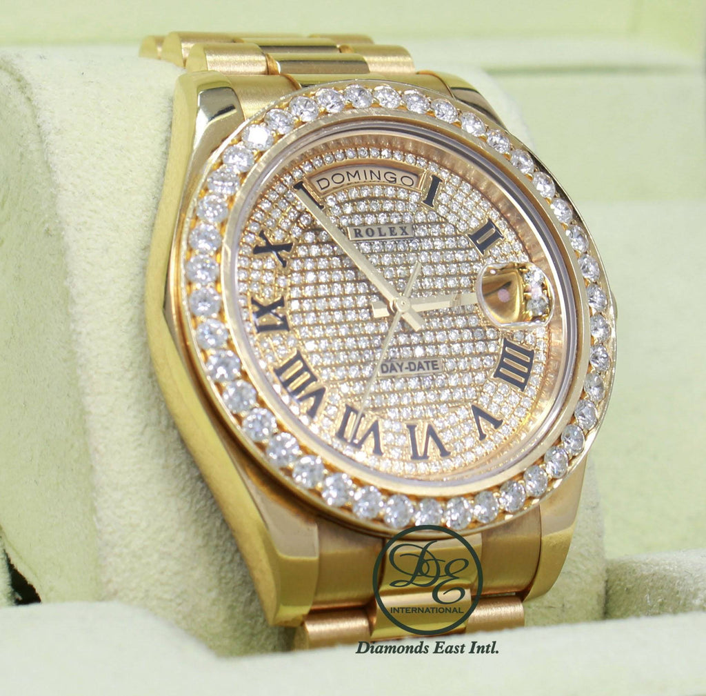 Rolex Day-Date II President 218238 18K Yellow Gold Pave Diamond Dial 3.25ct Bezel - Diamonds East Intl.