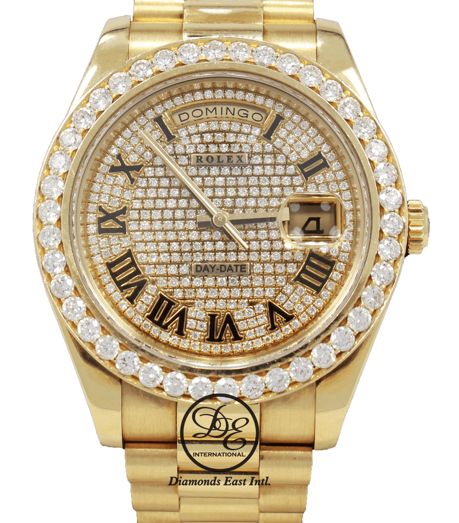 Rolex Day-Date II President 218238 18K Yellow Gold Pave Diamond Dial 3.25ct Bezel - Diamonds East Intl.