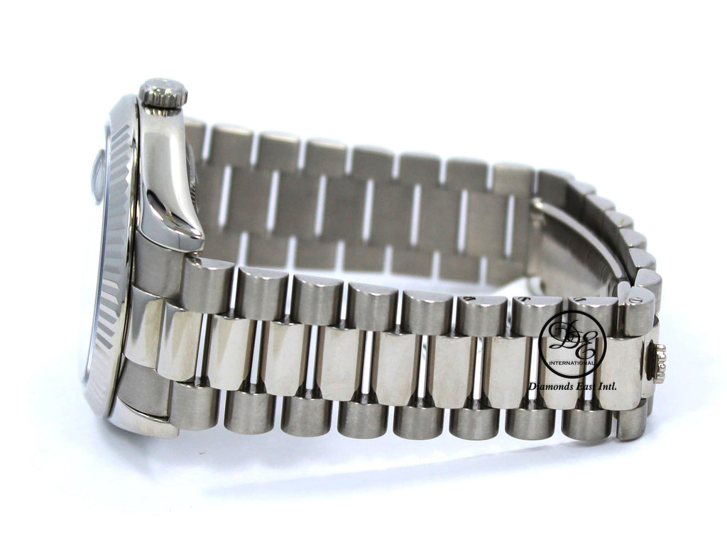Rolex DAY DATE II President 218239 18k White Gold Rare Blue Wave Dial BOX & PAPERS - Diamonds East Intl.