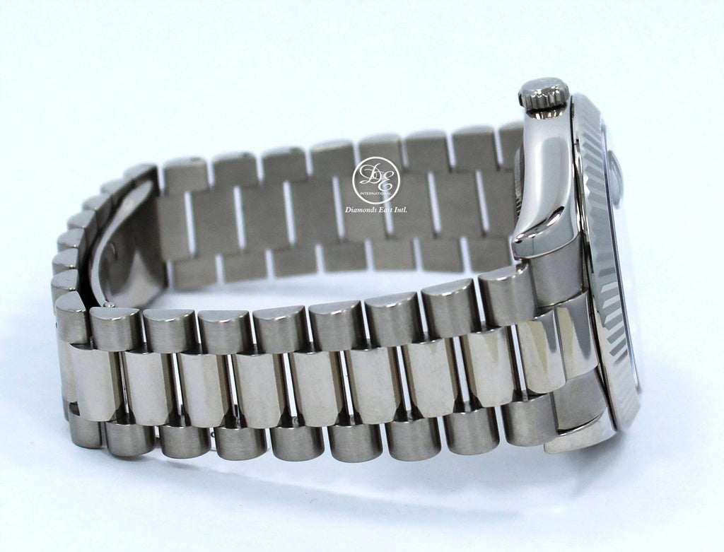Rolex DAY DATE II President 218239 18k White Gold Rare Blue Wave Dial BOX & PAPERS - Diamonds East Intl.