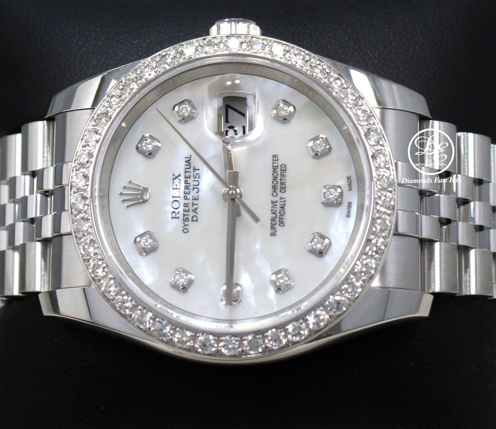 Rolex Datejust 116200 36mm Jubilee MOP Diamond Dial and Bezel Watch Box/Paper - Diamonds East Intl.