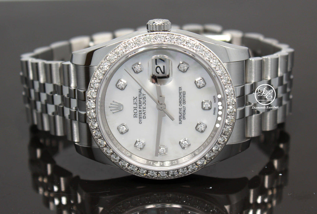 Rolex Datejust 116200 36mm Jubilee MOP Diamond Dial and Bezel Watch Box/Paper - Diamonds East Intl.