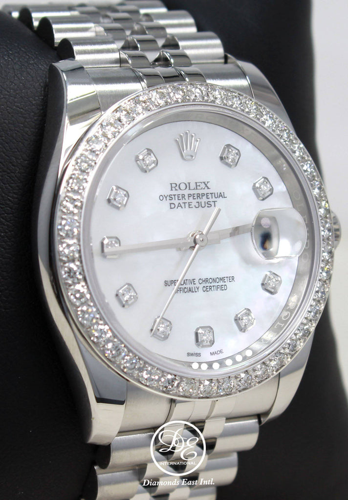 Rolex Datejust 116200 36mm Jubilee MOP Diamond Dial and Bezel Watch Box/Paper - Diamonds East Intl.