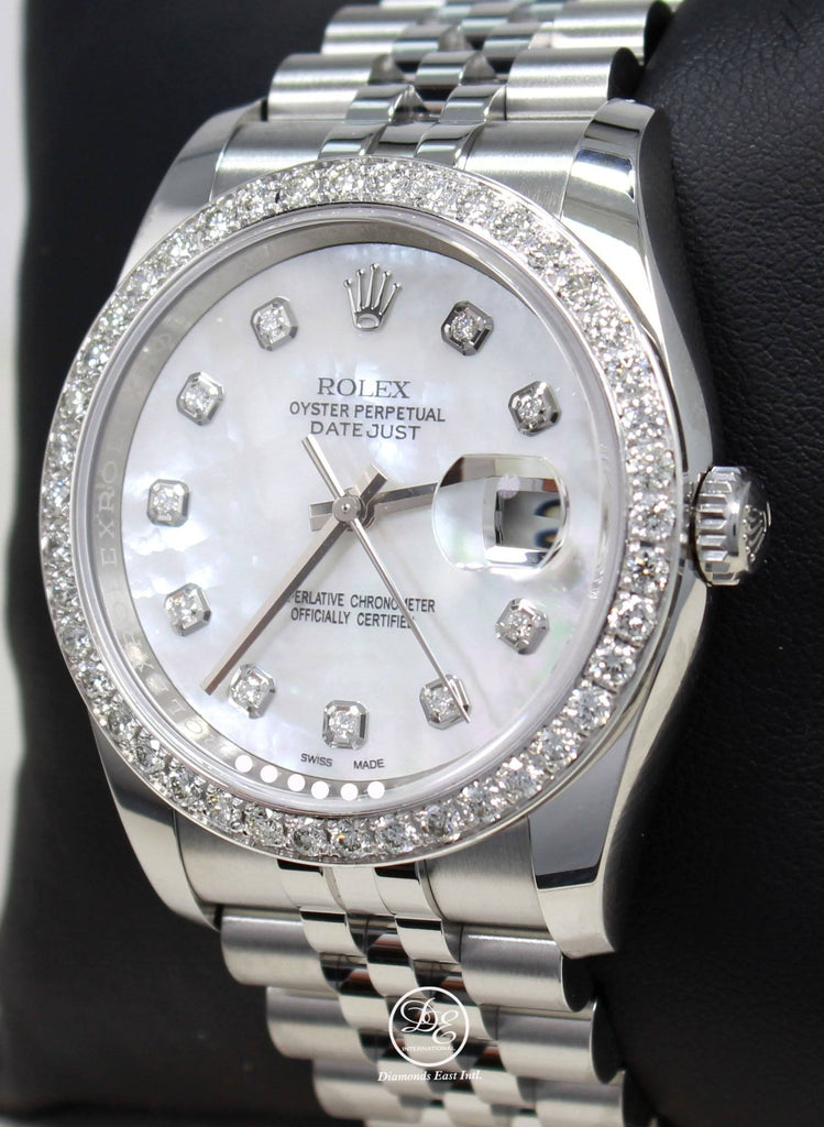 Rolex Datejust 116200 36mm Jubilee MOP Diamond Dial and Bezel Watch Box/Paper - Diamonds East Intl.