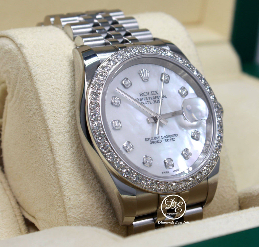 Rolex Datejust 116200 36mm Jubilee MOP Diamond Dial and Bezel Watch Box/Paper - Diamonds East Intl.
