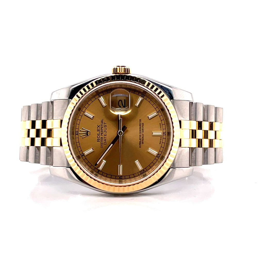 Rolex Datejust 116233 Champagne Index Dial Two Tone Jubilee Bracelet - Diamonds East Intl.