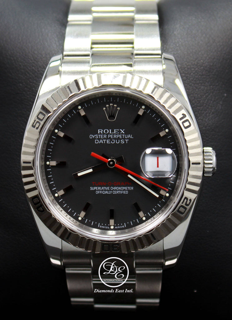 Rolex Datejust 116264 Oyster Turn-O-Graph Black Dial 18K White Gold Bezel FULLY SERVICED - Diamonds East Intl.