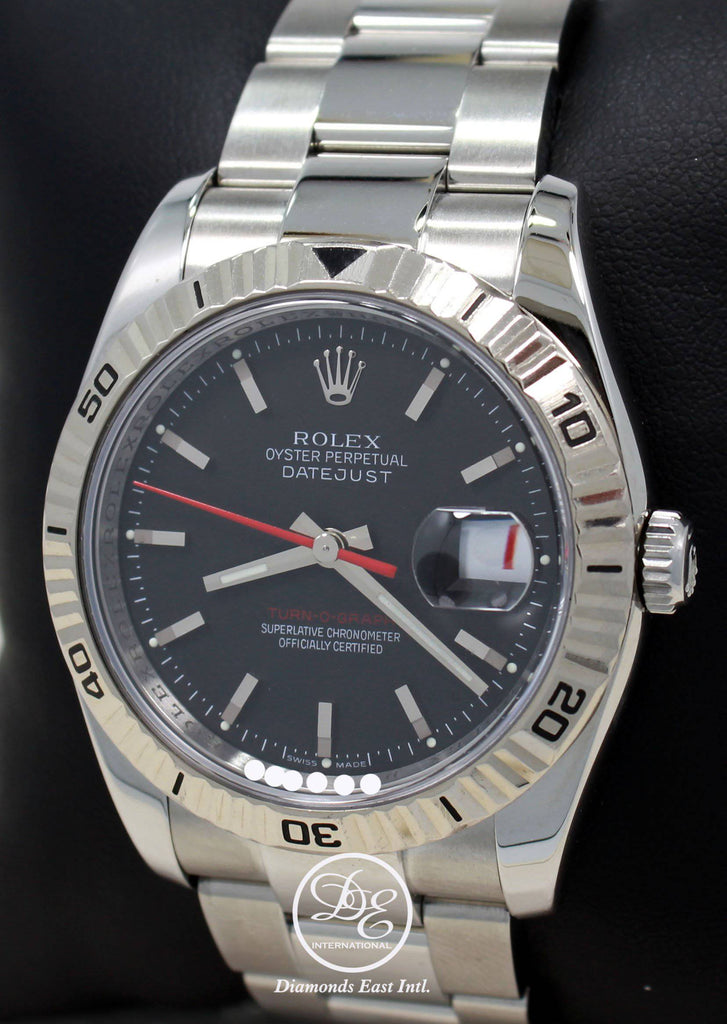Rolex Datejust 116264 Oyster Turn-O-Graph Black Dial 18K White Gold Bezel FULLY SERVICED - Diamonds East Intl.