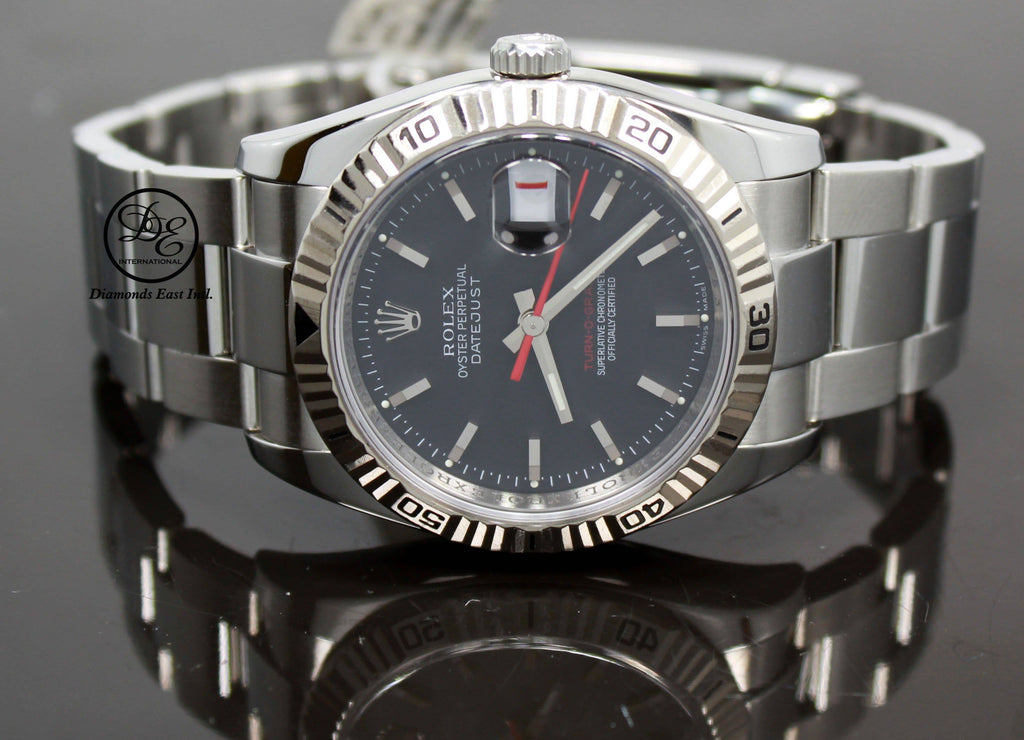 Rolex Datejust 116264 Oyster Turn-O-Graph Black Dial 18K White Gold Bezel FULLY SERVICED - Diamonds East Intl.