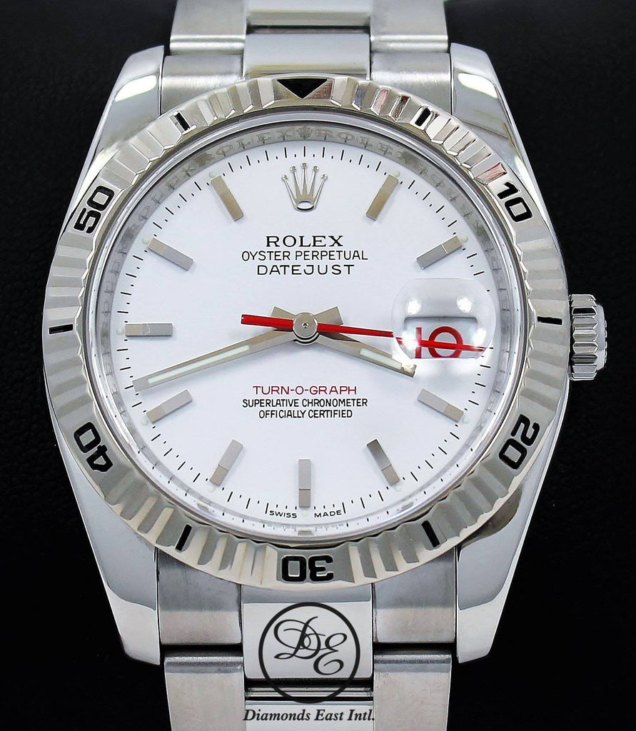 Rolex Datejust 116264 Oyster Turn-O-Graph White Dial 18K White Gold Bezel PAPERS - Diamonds East Intl.