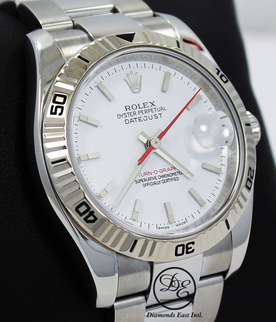 Rolex Datejust 116264 Oyster Turn-O-Graph White Dial 18K White Gold Bezel PAPERS - Diamonds East Intl.