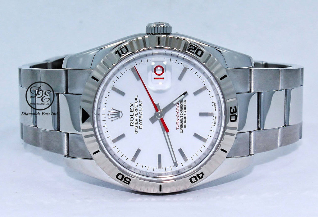 Rolex Datejust 116264 Oyster Turn-O-Graph White Dial 18K White Gold Bezel PAPERS - Diamonds East Intl.