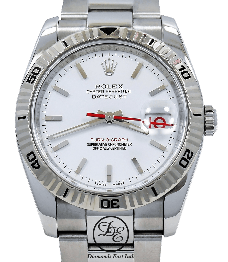 Rolex Datejust 116264 Oyster Turn-O-Graph White Dial 18K White Gold Bezel PAPERS - Diamonds East Intl.