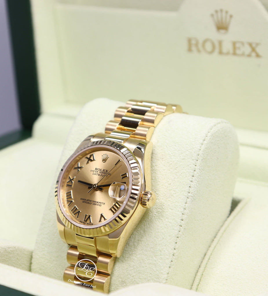 Rolex President 178278 Datejust 31mm 18K Yellow Gold Champagne Dial Box/Papers - Diamonds East Intl.