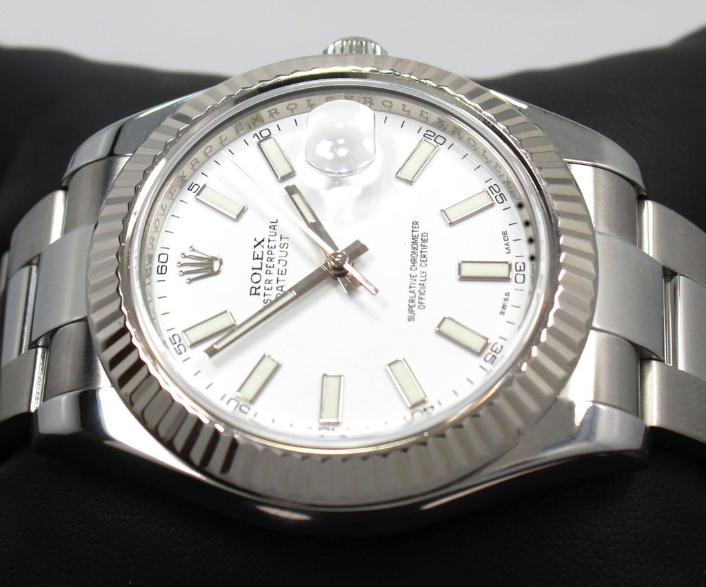 Rolex Datejust II 116334 41mm White Dial 18K White Gold Fluted Bezel Watch MINT - Diamonds East Intl.