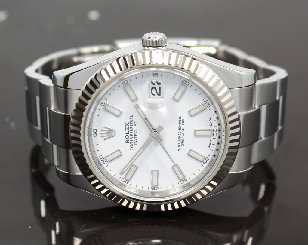 Rolex Datejust II 116334 41mm White Dial 18K White Gold Fluted Bezel Watch MINT - Diamonds East Intl.