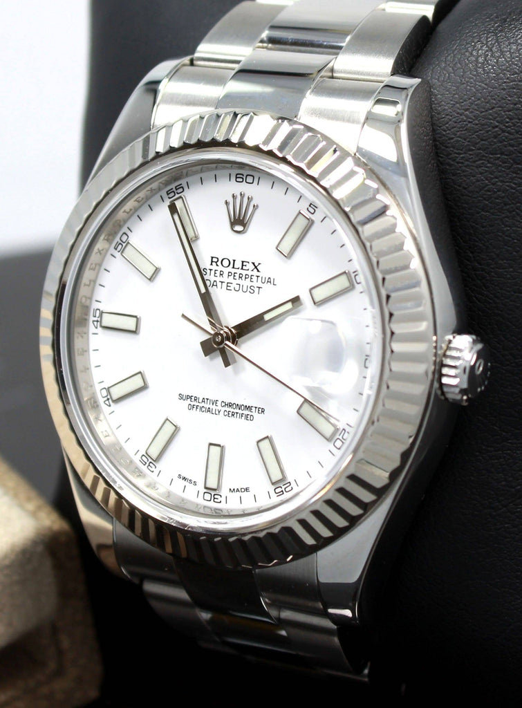 Rolex Datejust II 116334 41mm White Dial 18K White Gold Fluted Bezel Watch MINT - Diamonds East Intl.