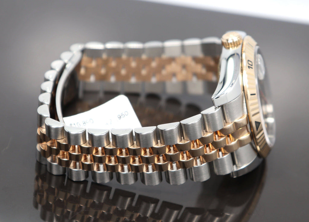 Rolex Datejust 116261 Turn-O-Graph Black Dial SS/ 18K Rose Gold Jubile Band Watch - Diamonds East Intl.