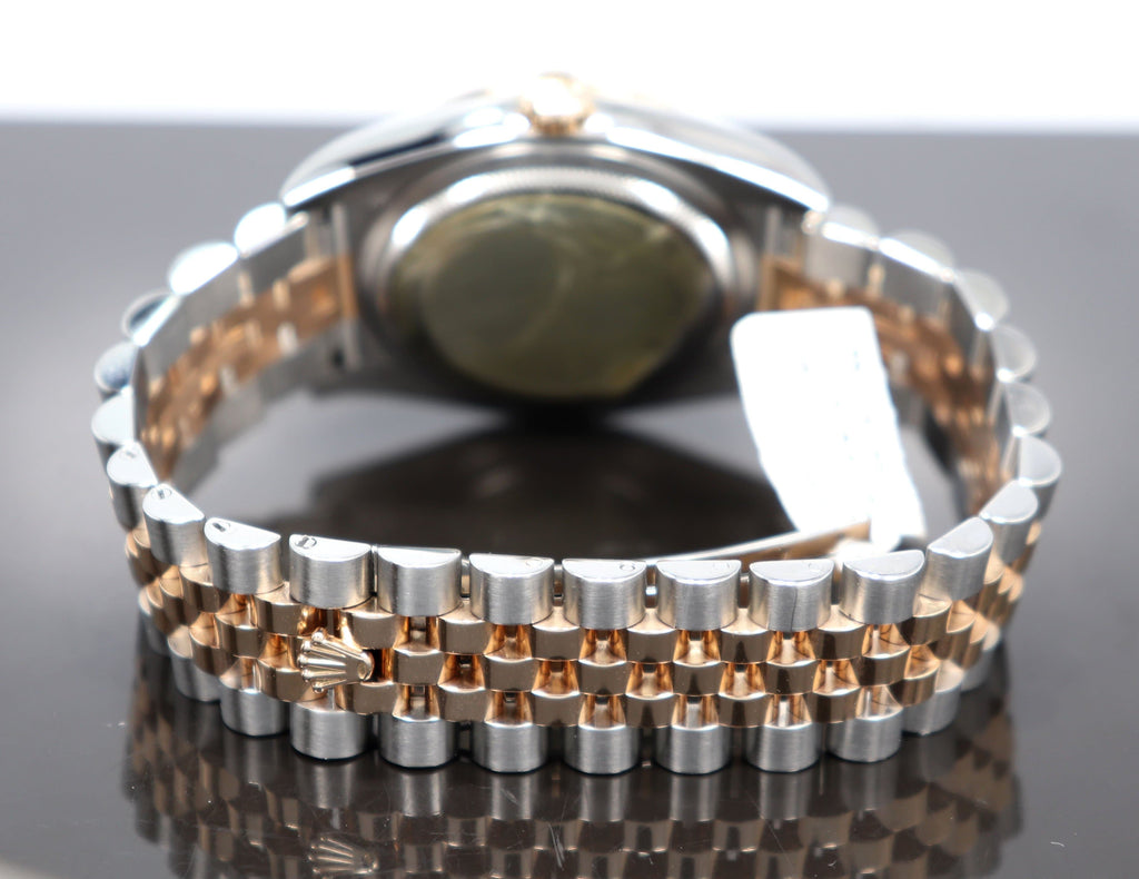 Rolex Datejust 116261 Turn-O-Graph Black Dial SS/ 18K Rose Gold Jubile Band Watch - Diamonds East Intl.