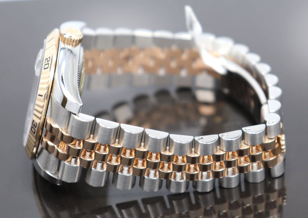 Rolex Datejust 116261 Turn-O-Graph Black Dial SS/ 18K Rose Gold Jubile Band Watch - Diamonds East Intl.