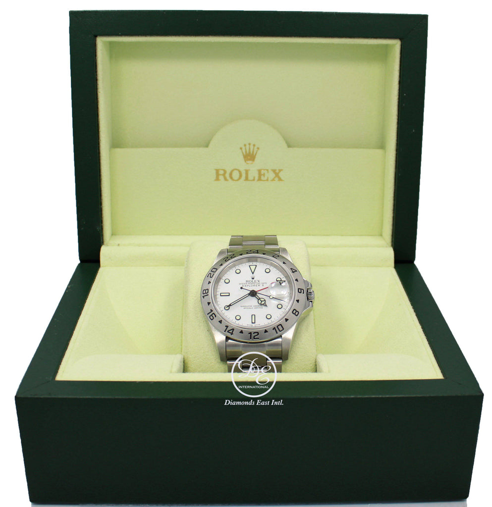 Rolex Explorer II 16570 GMT Oyster Date White Dial BOX/PAPERS - Diamonds East Intl.
