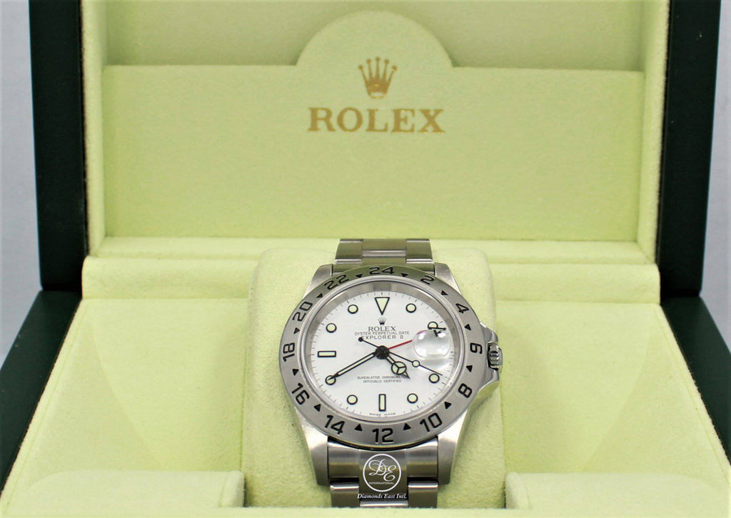 Rolex Explorer II 16570 GMT Oyster Date White Dial BOX/PAPERS - Diamonds East Intl.