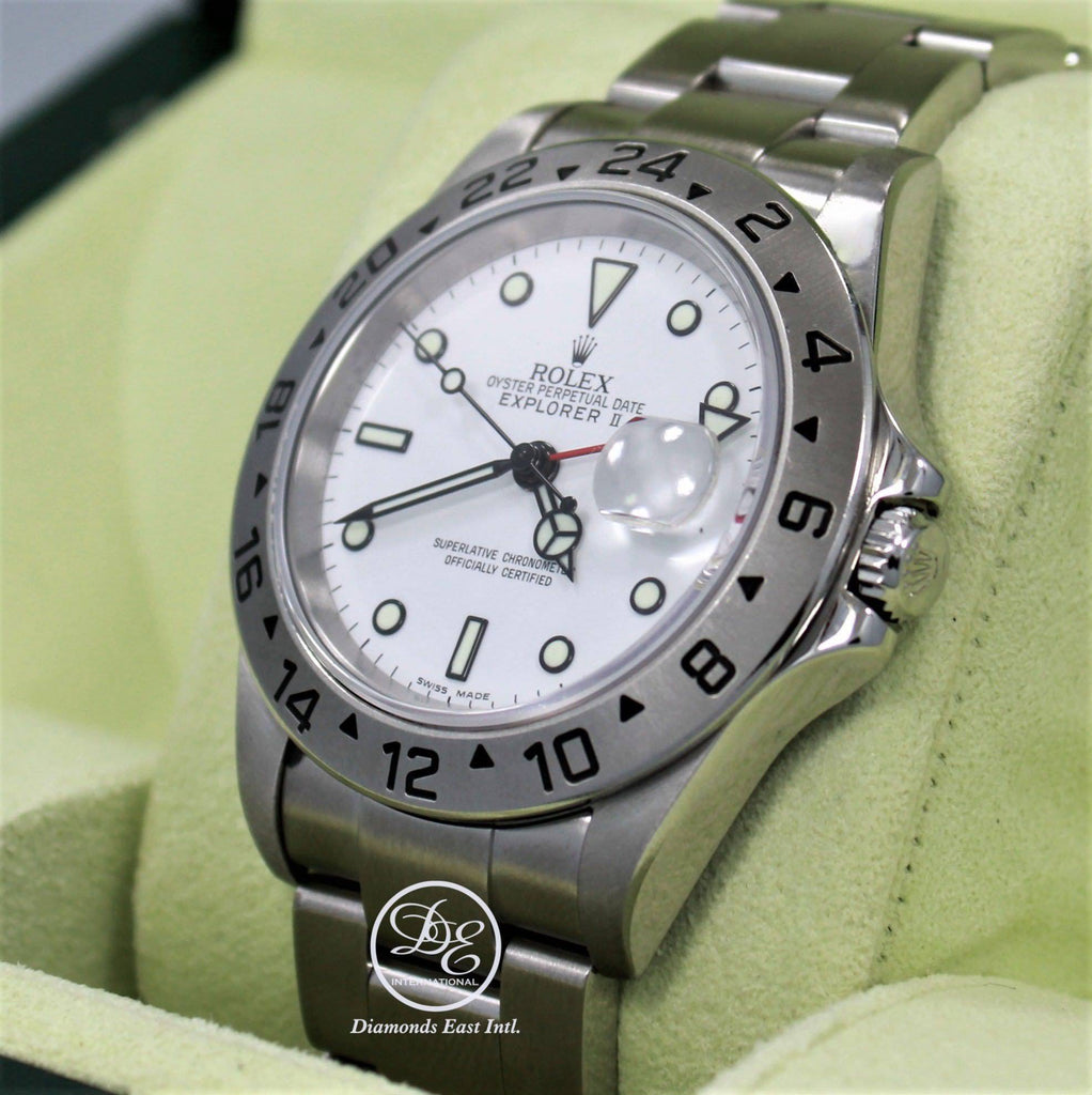 Rolex Explorer II 16570 GMT Oyster Date White Dial BOX/PAPERS - Diamonds East Intl.
